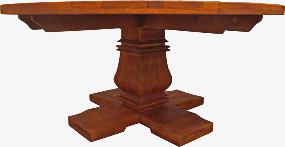 Seven Piece Brown Round Solid Wood Dining Set with Six Chairs  Warm Home View