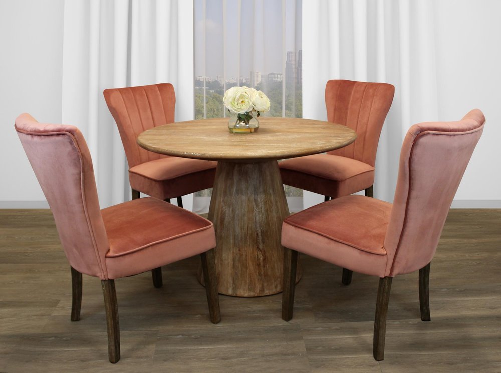 Five Piece Natural Round Solid Wood Dining Set with Four Chairs  Warm Home View