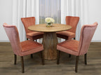 Five Piece Natural Round Solid Wood Dining Set with Four Chairs  Warm Home View