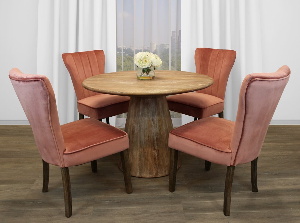 Five Piece Natural Round Solid Wood Dining Set with Four Chairs  Warm Home View