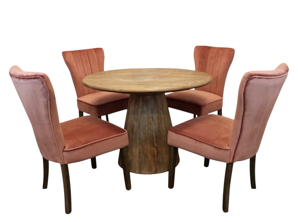 Five Piece Natural Round Solid Wood Dining Set with Four Chairs  Warm Home View