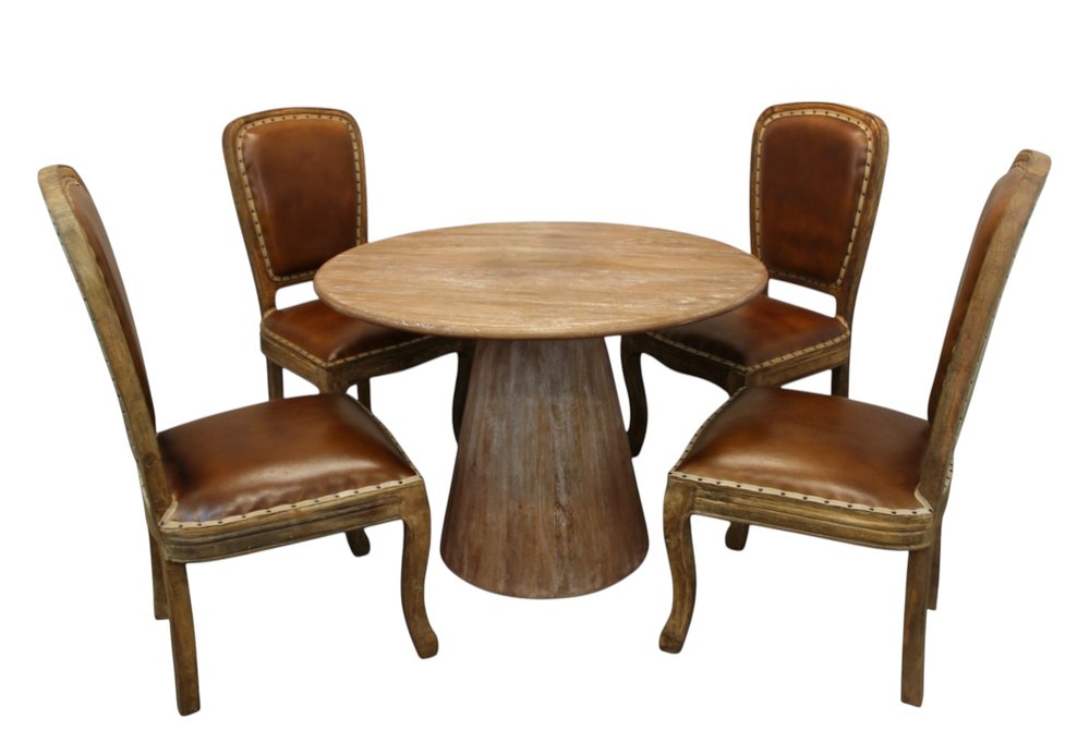 Five Piece Natural Round Solid Wood Dining Set with Four Chairs  Warm Home View