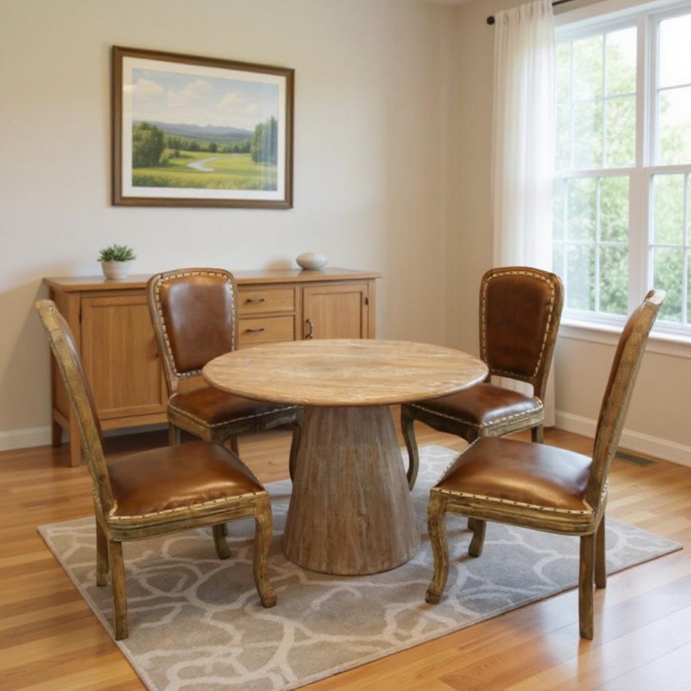 Five Piece Natural Round Solid Wood Dining Set with Four Chairs  Warm Home View