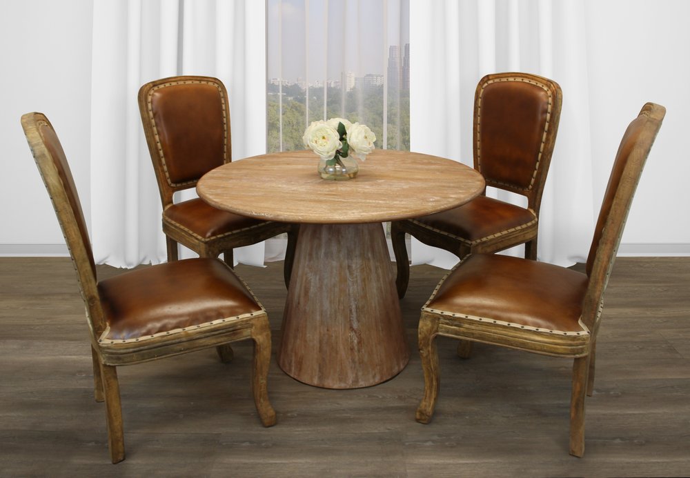 Five Piece Natural Round Solid Wood Dining Set with Four Chairs  Warm Home View