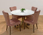 Five Piece Ivory and Gold Round Marble Dining Set with Four Chairs  Warm Home View