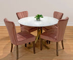 Five Piece Ivory and Gold Round Marble Dining Set with Four Chairs  Warm Home View
