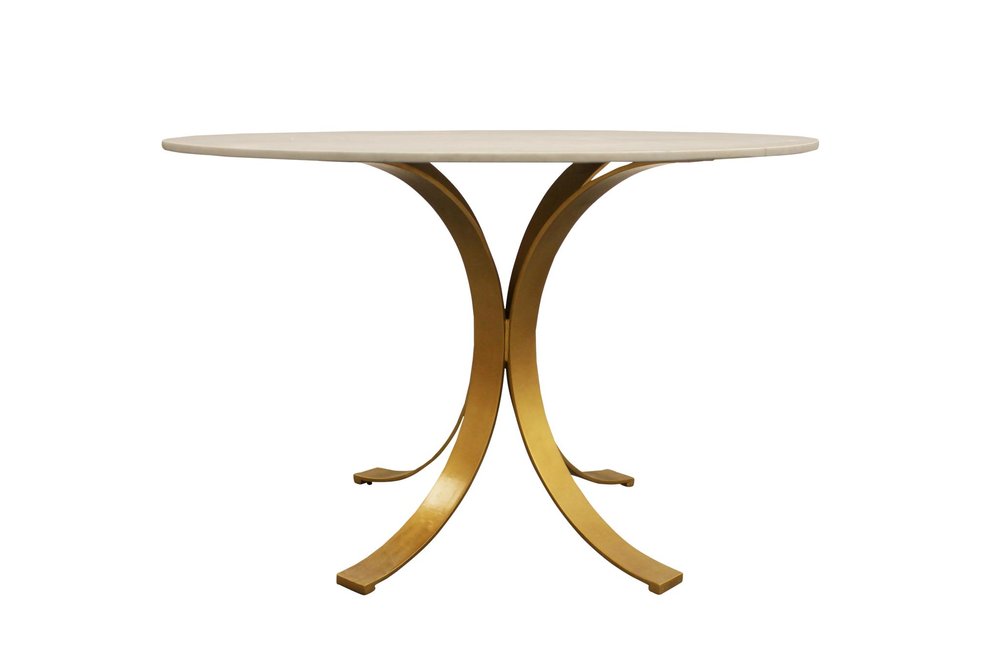 Five Piece Ivory and Gold Round Marble Dining Set with Four Chairs  Warm Home View
