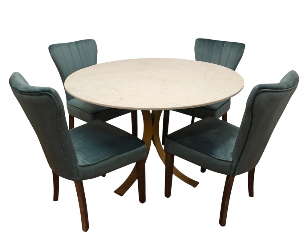 Five Piece Ivory and Gold Round Marble Dining Set with Four Chairs  Warm Home View