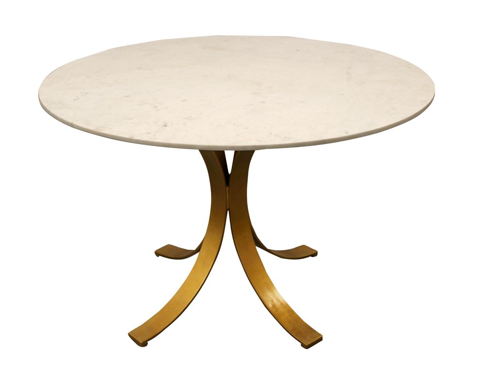 Five Piece Ivory and Gold Round Marble Dining Set with Four Chairs  Warm Home View
