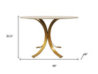 Five Piece Ivory and Gold Round Marble Dining Set with Four Chairs  Warm Home View