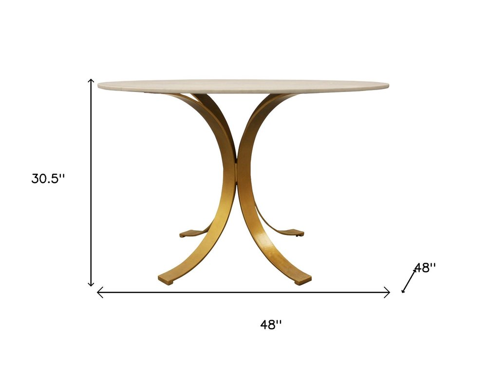 Five Piece Ivory and Gold Round Marble Dining Set with Four Chairs  Warm Home View