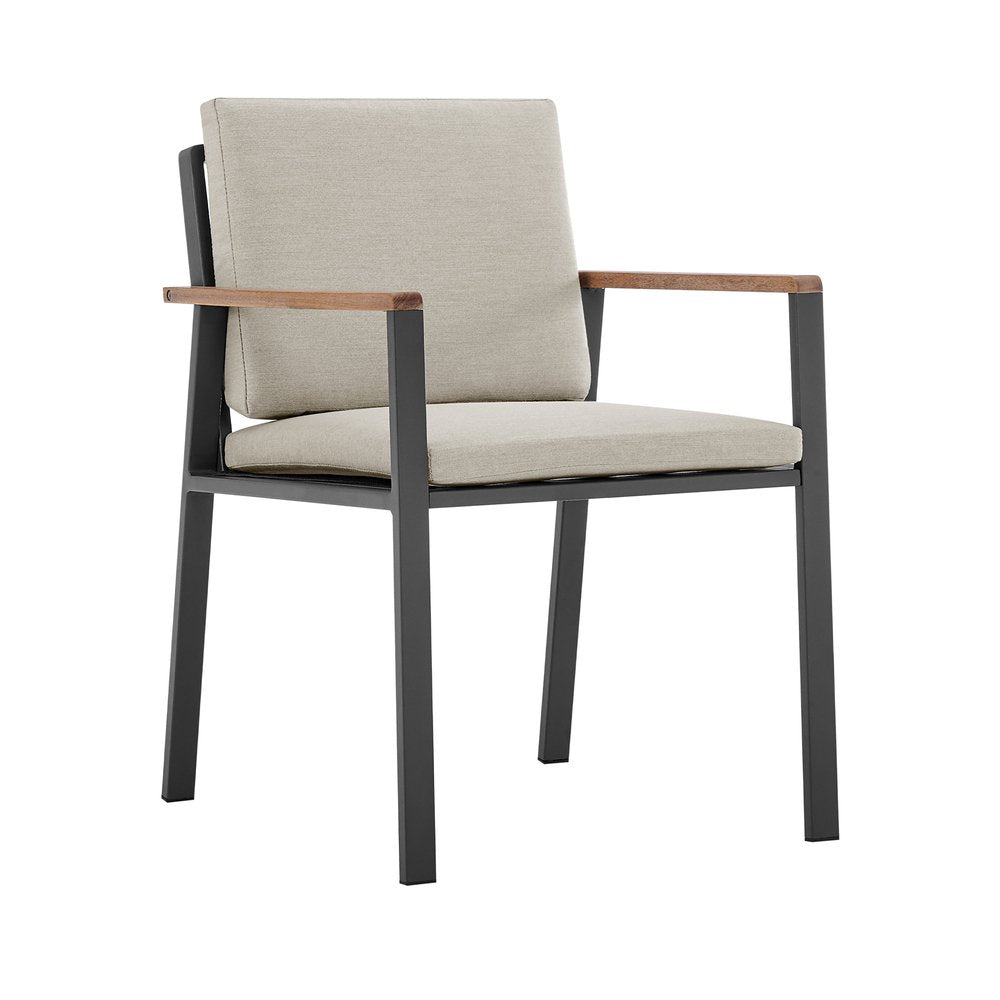 Set of Two 22" Light Gray Solid Wood Outdoor Dining Chair with Taupe Cushion  Warm Home View