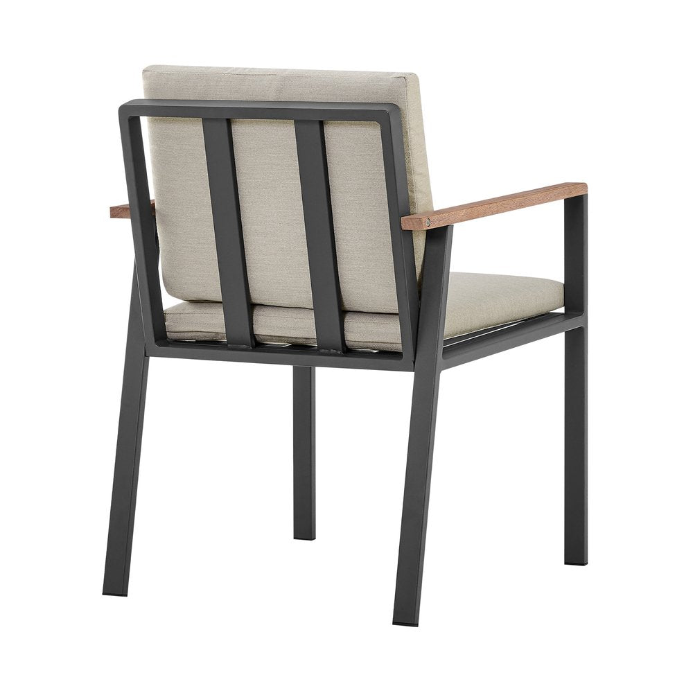 Set of Two 22" Light Gray Solid Wood Outdoor Dining Chair with Taupe Cushion  Warm Home View