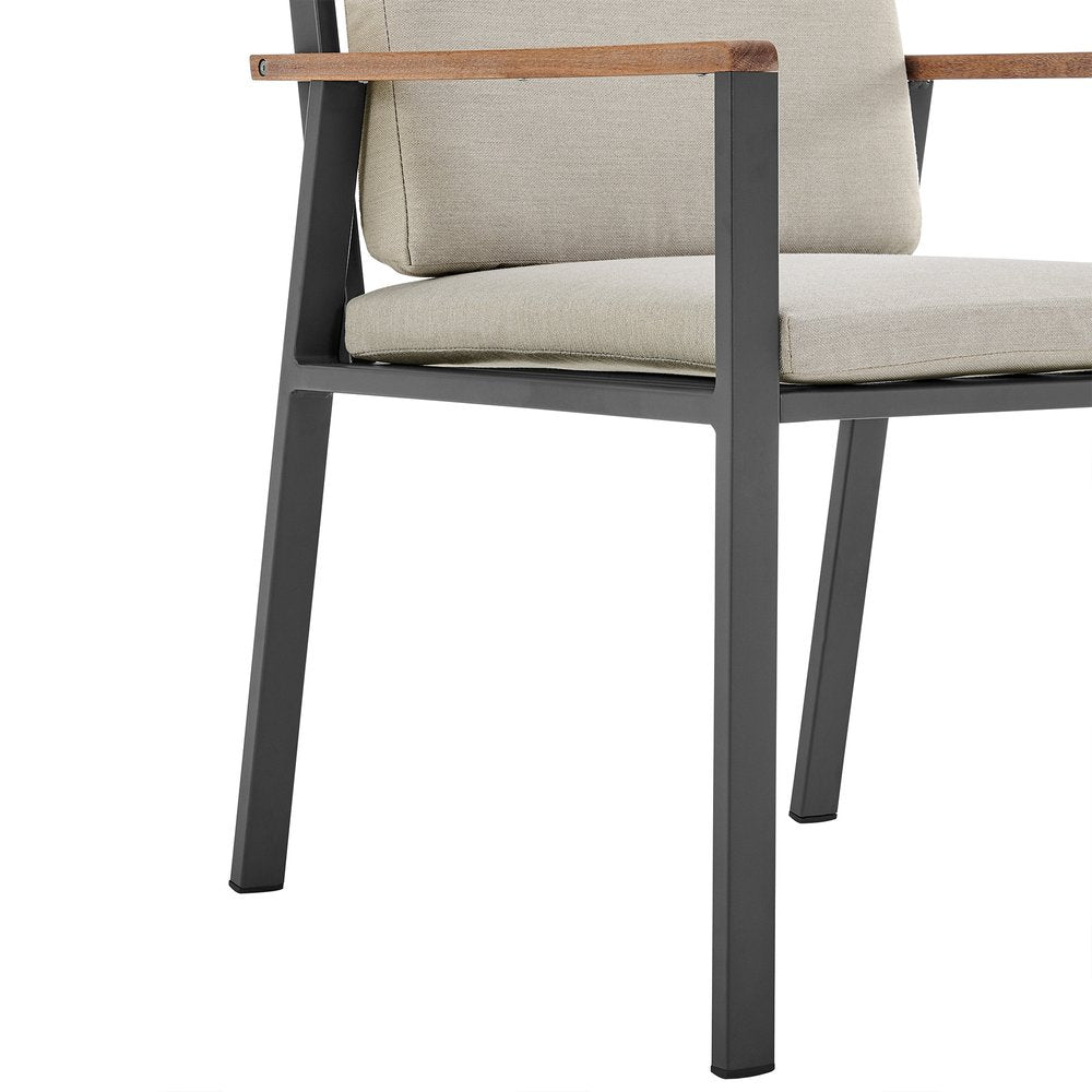 Set of Two 22" Light Gray Solid Wood Outdoor Dining Chair with Taupe Cushion  Warm Home View
