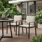 Set of Two 22" Light Gray Solid Wood Outdoor Dining Chair with Taupe Cushion  Warm Home View