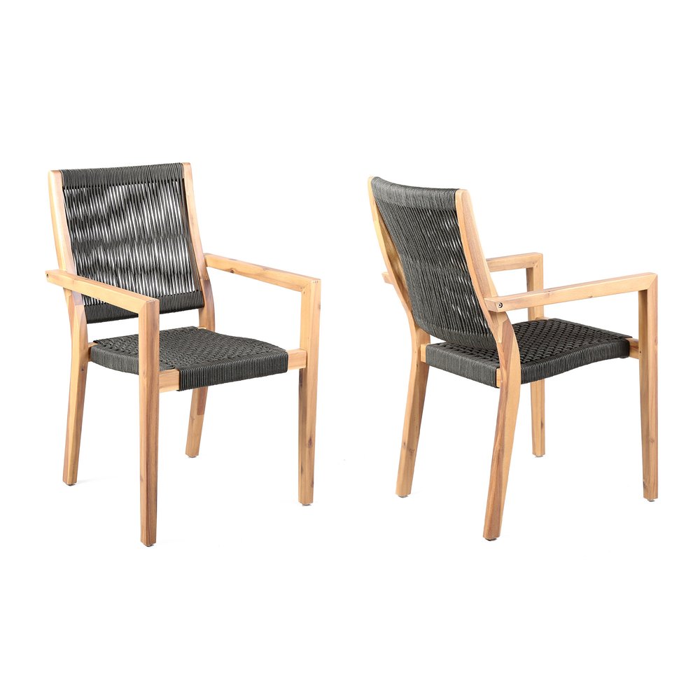 Set of Two 23" Charcoal and Natural Wood Solid Wood Outdoor Arm Chair  Warm Home View