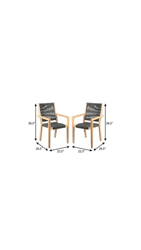 Set of Two 23" Charcoal and Natural Wood Solid Wood Outdoor Arm Chair  Warm Home View