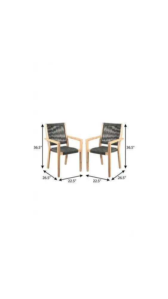 Charcoal and Natural Wood Solid Wood Outdoor Armchairs - Set of 2  Warm Home View