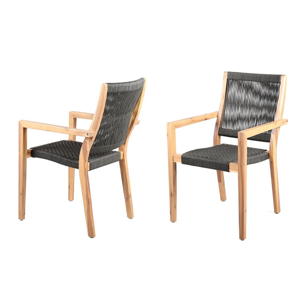 Set of Two 23" Charcoal and Natural Wood Solid Wood Outdoor Arm Chair  Warm Home View
