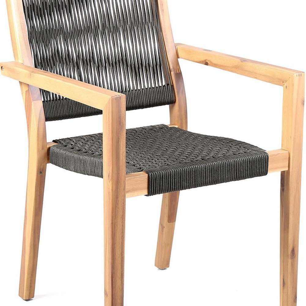 Set of Two 23" Charcoal and Natural Wood Solid Wood Outdoor Arm Chair  Warm Home View