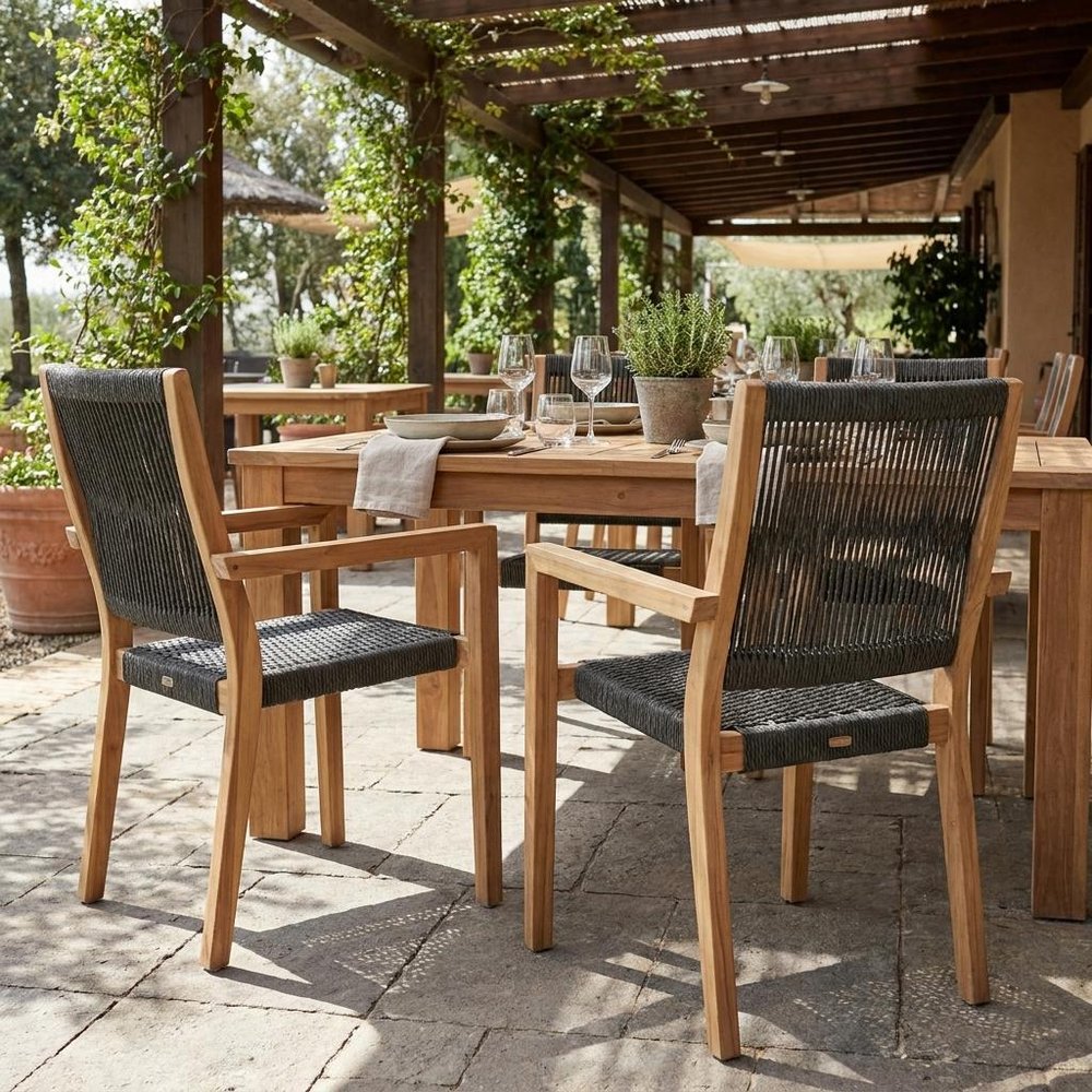 Set of Two 23" Charcoal and Natural Wood Solid Wood Outdoor Arm Chair  Warm Home View
