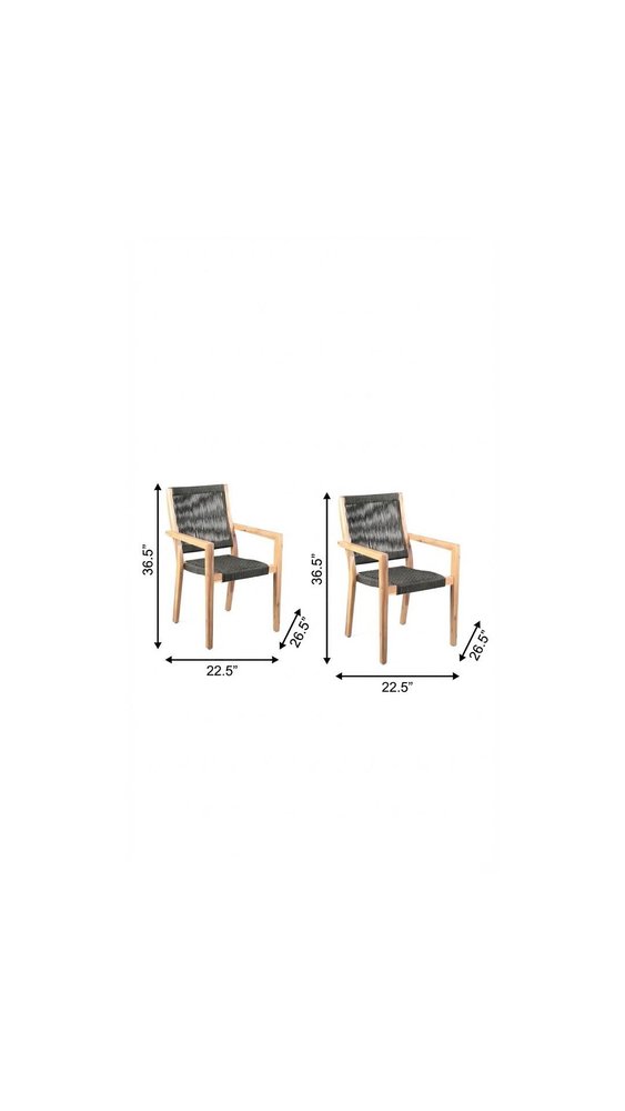 Set of Two 23" Charcoal and Natural Wood Solid Wood Outdoor Arm Chair  Warm Home View