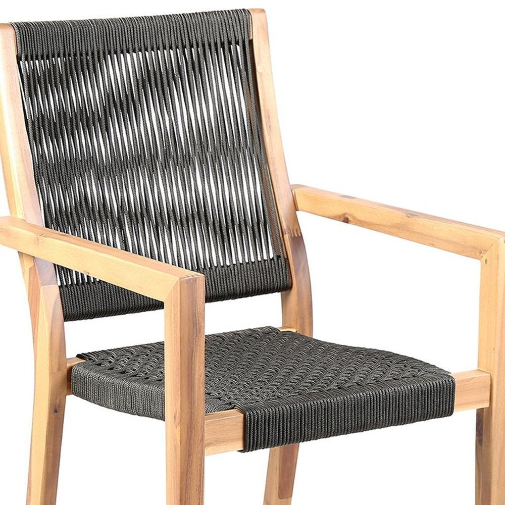 Set of Two 23" Charcoal and Natural Wood Solid Wood Outdoor Arm Chair  Warm Home View