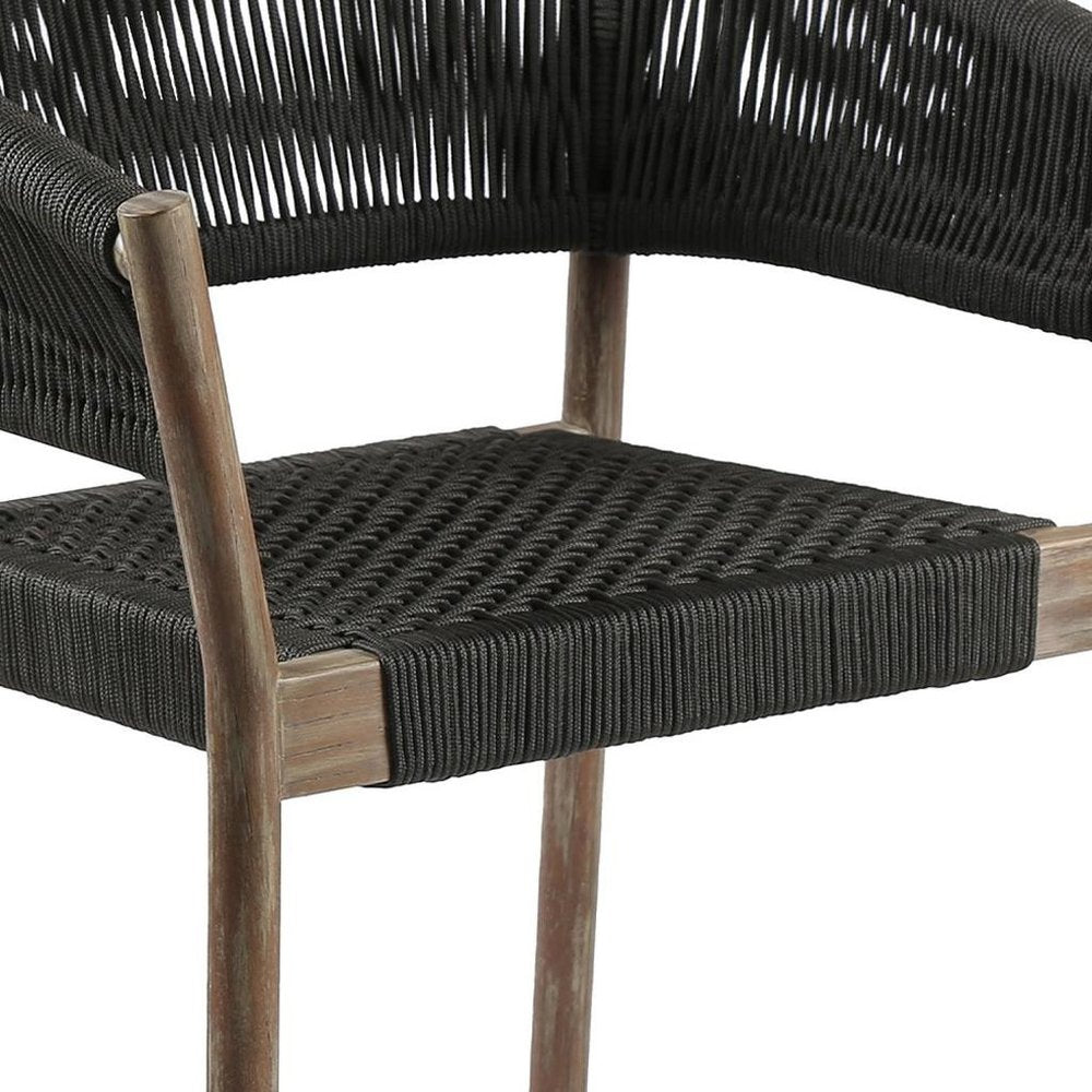 Set of Two 26" Black and Natural Wood Solid Wood Outdoor Dining Chair  Warm Home View