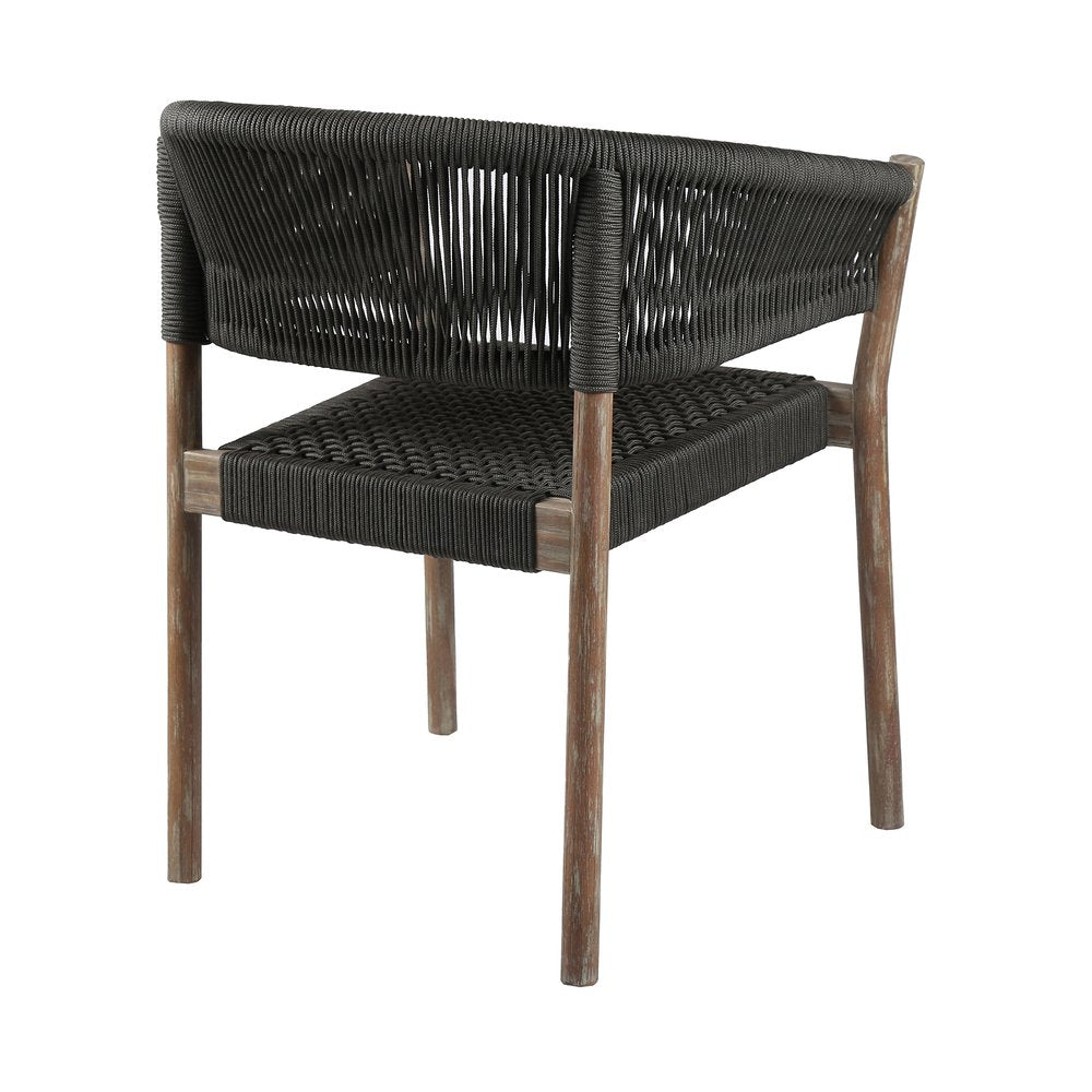 Set of Two 26" Black and Natural Wood Solid Wood Outdoor Dining Chair  Warm Home View