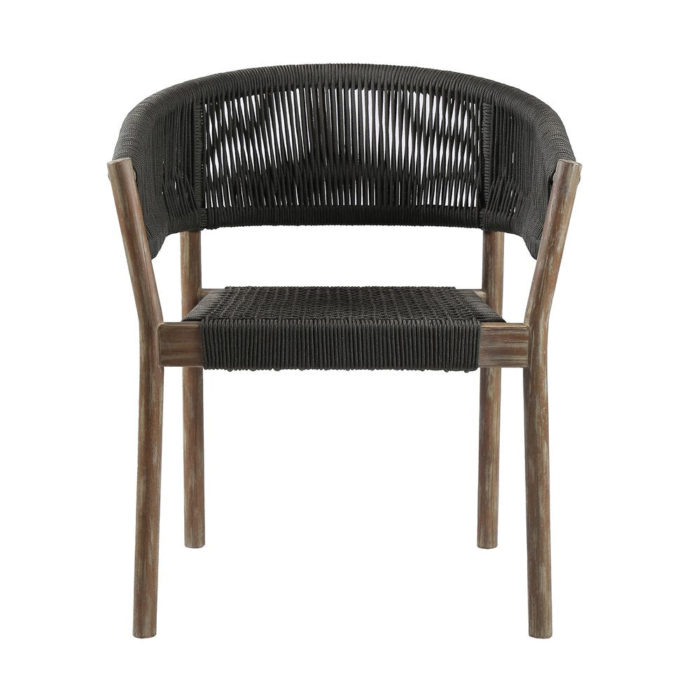 Set of Two 26" Black and Natural Wood Solid Wood Outdoor Dining Chair  Warm Home View