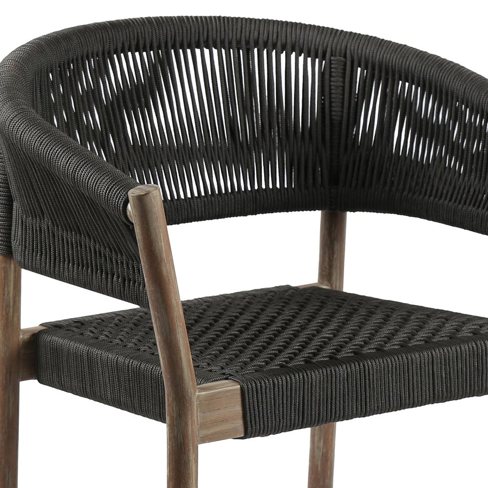 Set of Two 26" Black and Natural Wood Solid Wood Outdoor Dining Chair  Warm Home View