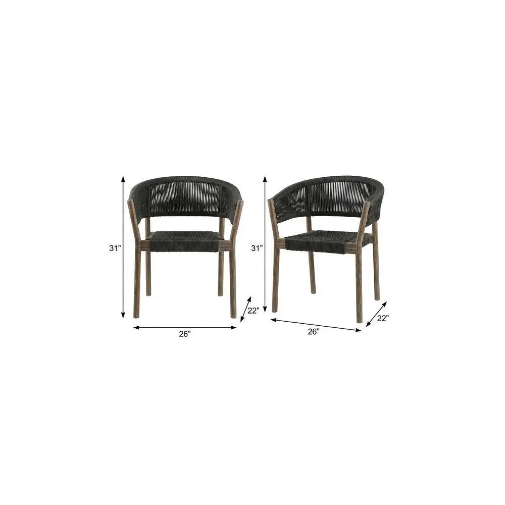 Black and Natural Wood Solid Wood Outdoor Dining Chairs - Eucalyptus - Set of 2  Warm Home View