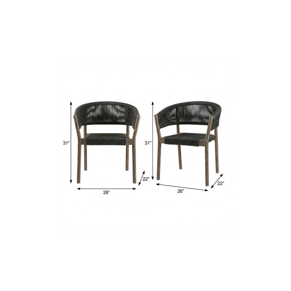 Set of Two 26" Black and Natural Wood Solid Wood Outdoor Dining Chair  Warm Home View