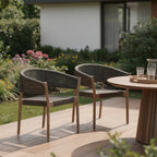 Set of Two 26" Black and Natural Wood Solid Wood Outdoor Dining Chair  Warm Home View