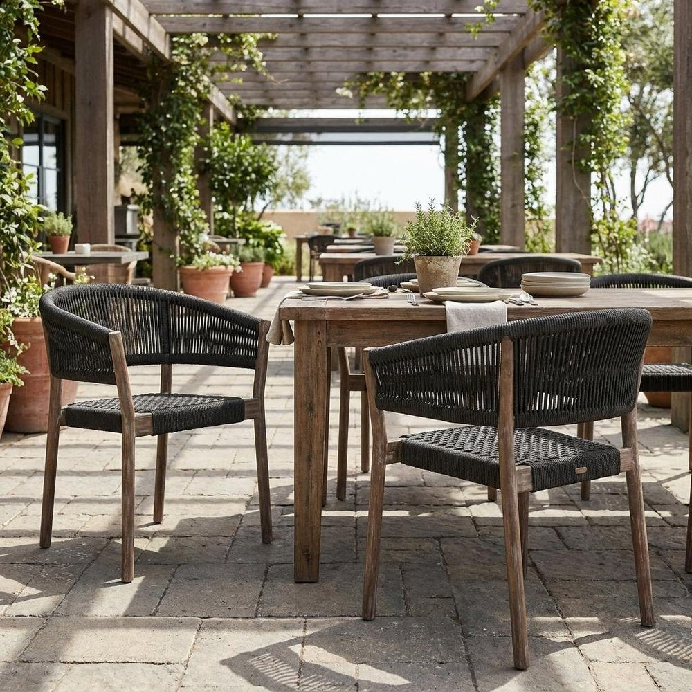 Set of Two 26" Black and Natural Wood Solid Wood Outdoor Dining Chair  Warm Home View