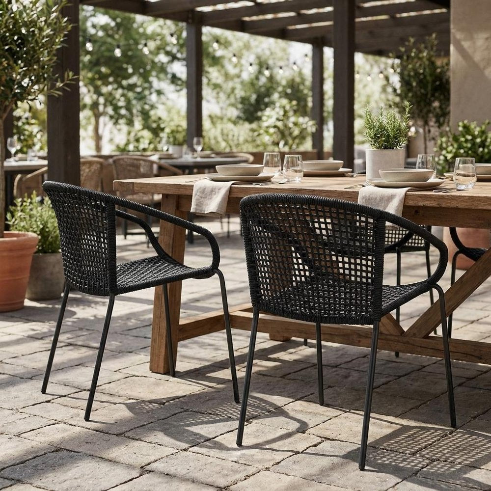 Set of Two 25" Black Metal Outdoor Dining Chair  Warm Home View