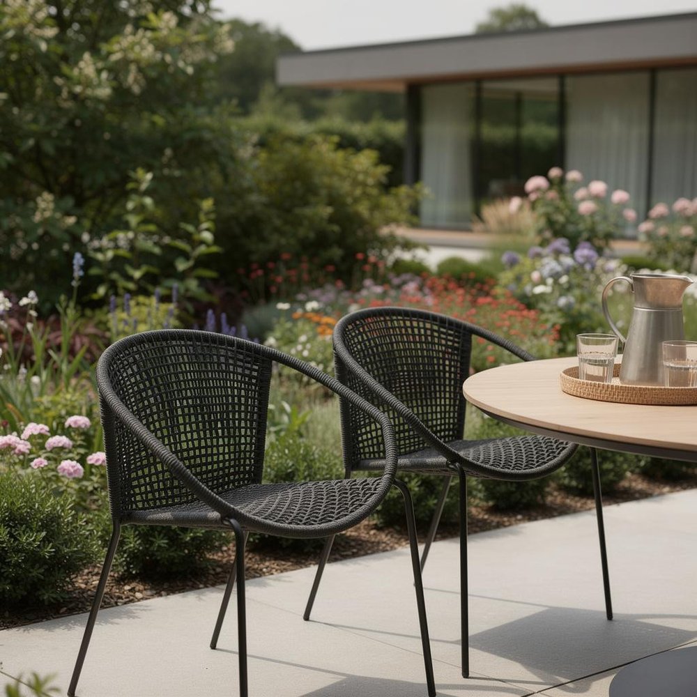 Set of Two 25" Black Metal Outdoor Dining Chair  Warm Home View
