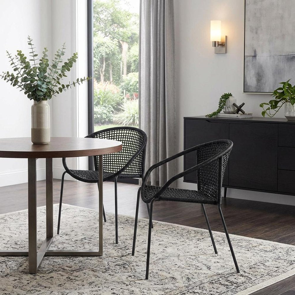 Set of Two 25" Black Metal Outdoor Dining Chair  Warm Home View