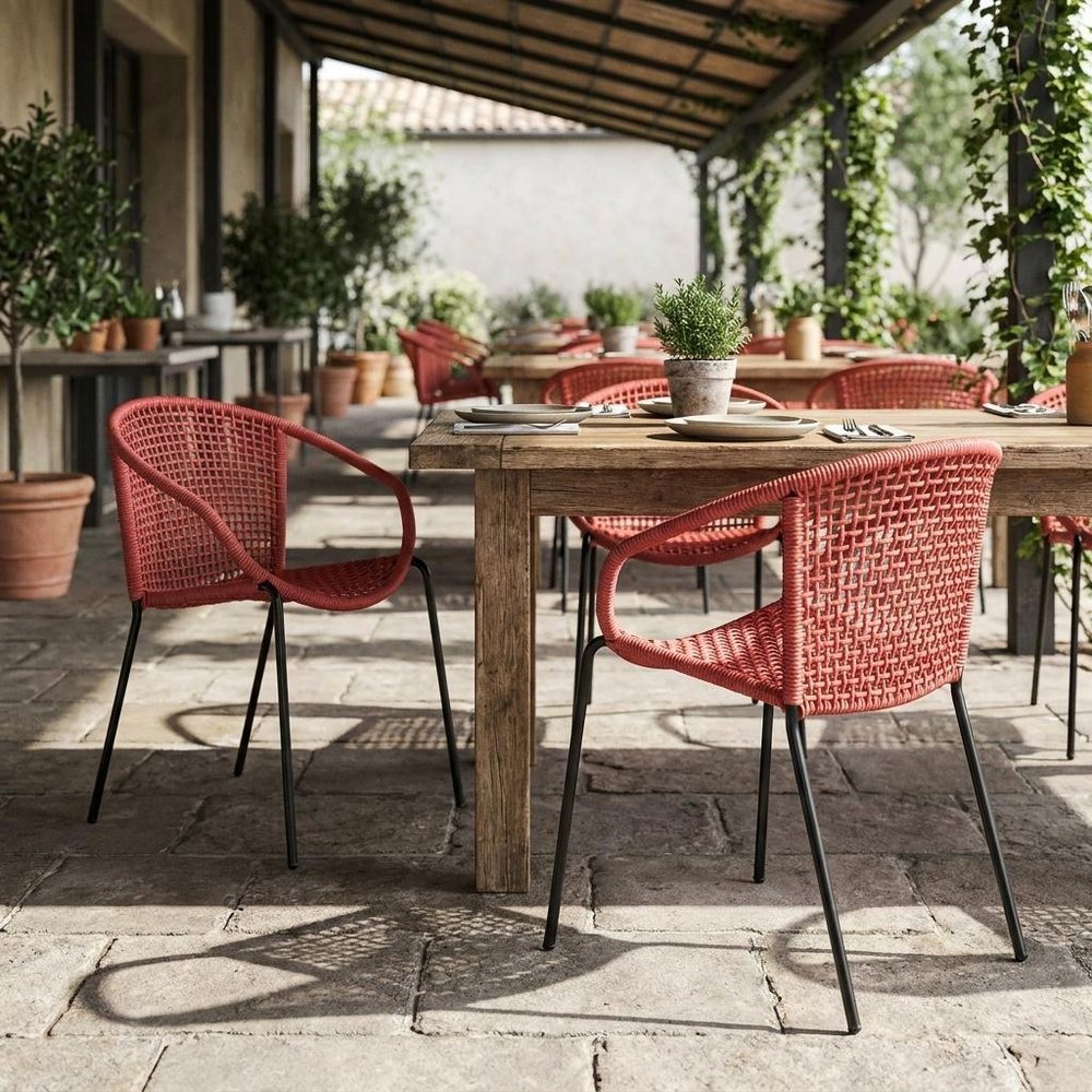 Set of Two 25" Red Metal Outdoor Dining Chair  Warm Home View