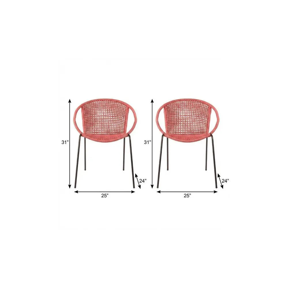 Red Metal Outdoor Dining Chairs - Weather Resistant Steel - Set of 2  Warm Home View