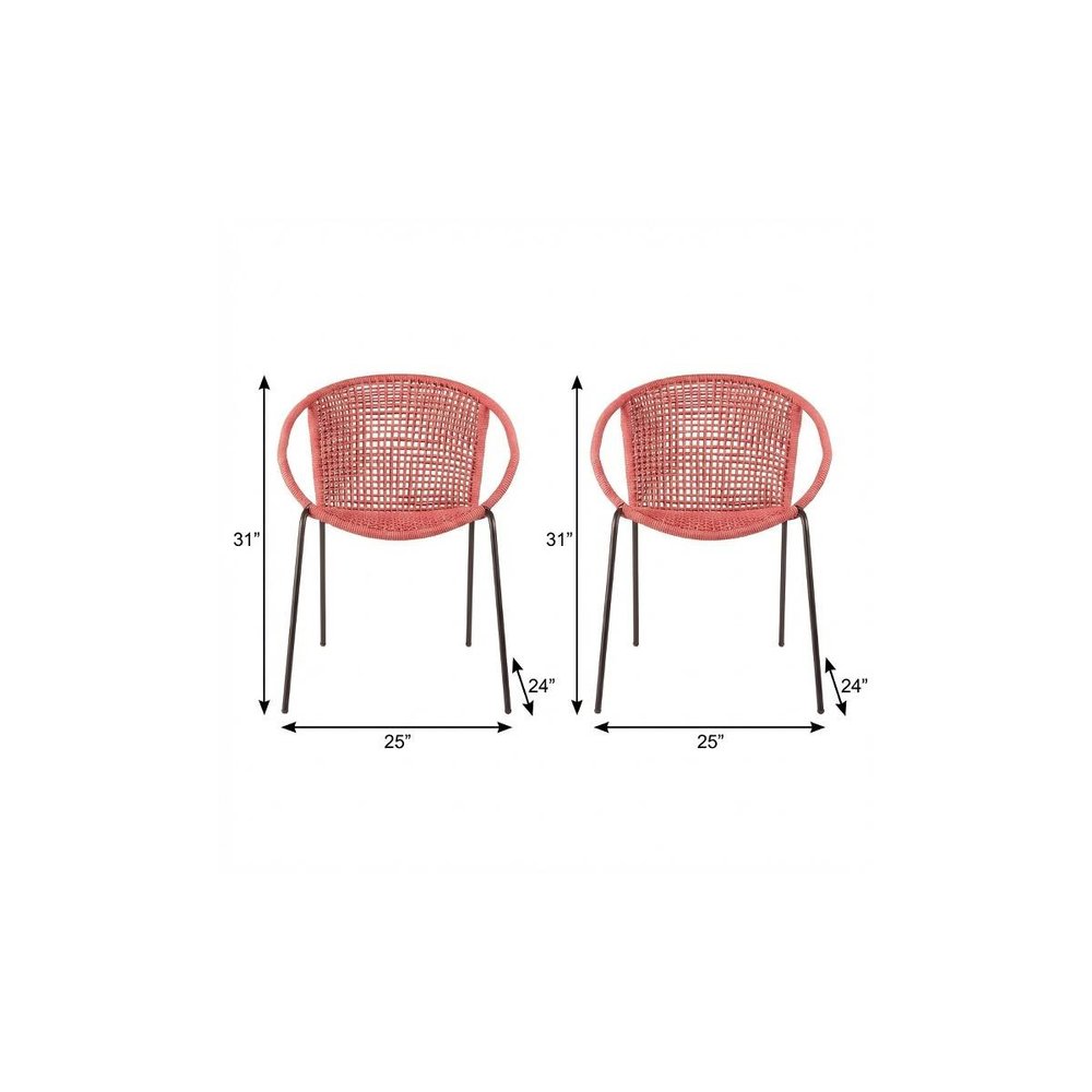 Set of Two 25" Red Metal Outdoor Dining Chair  Warm Home View