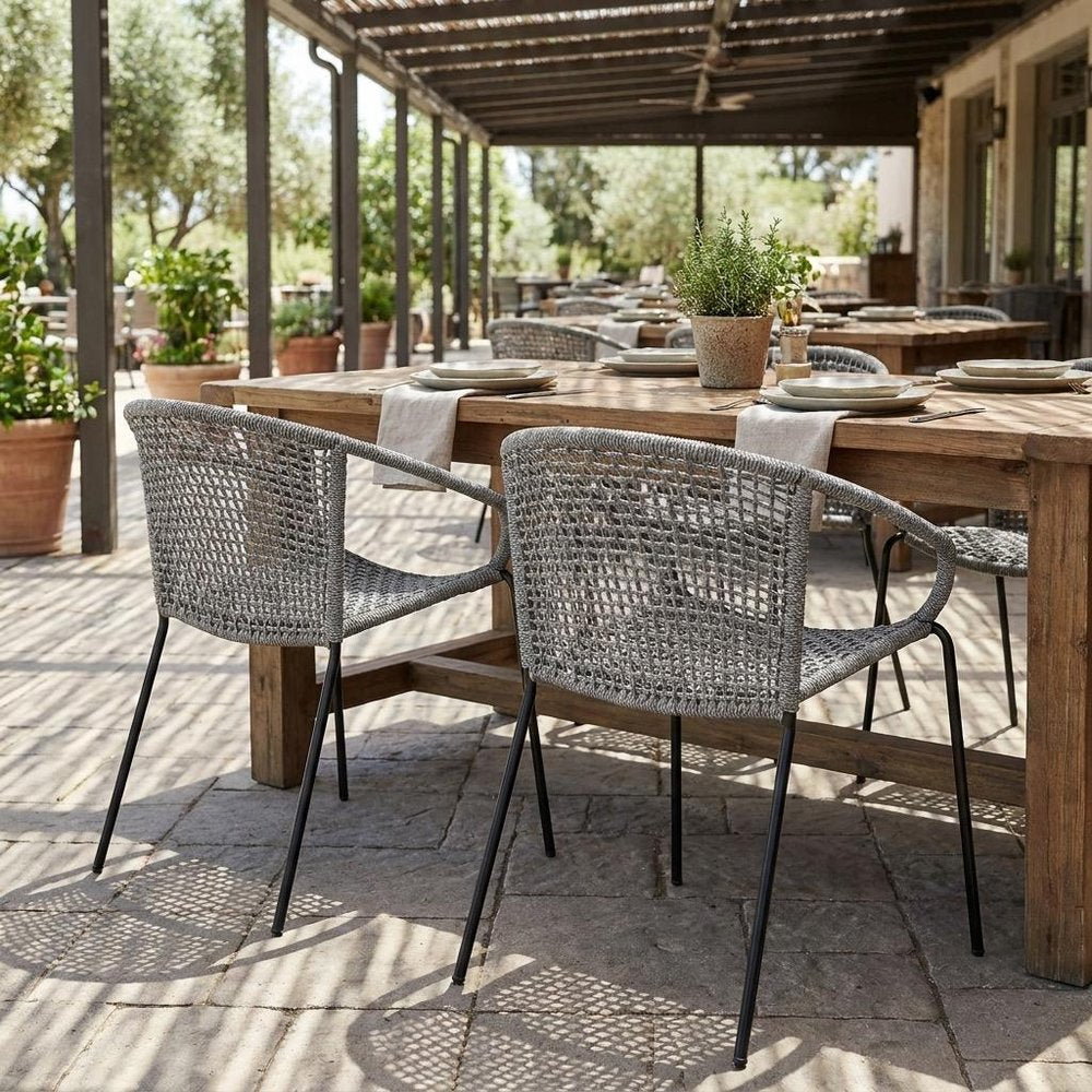 Set of Two 25" Gray Metal Outdoor Dining Chair  Warm Home View