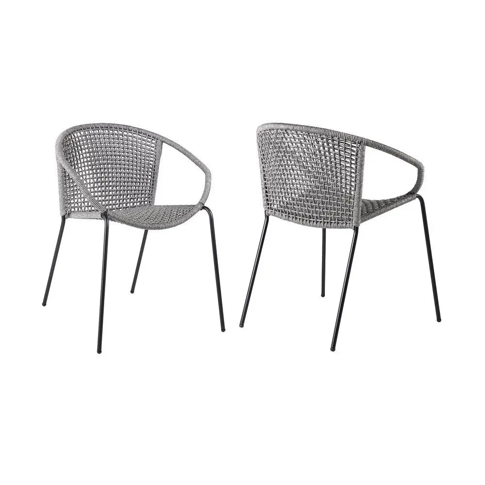 Set of Two 25" Gray Metal Outdoor Dining Chairs – Weather-Resistant Armchairs  Warm Home View