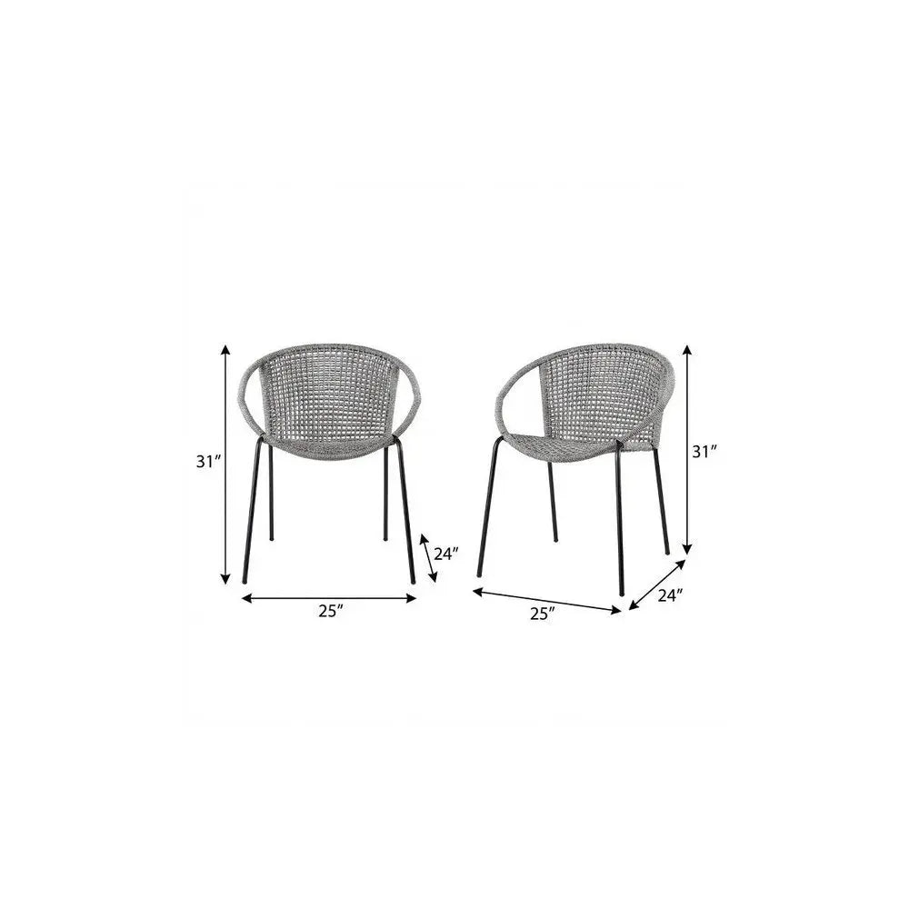 Set of Two 25" Gray Metal Outdoor Dining Chairs – Weather-Resistant Armchairs  Warm Home View