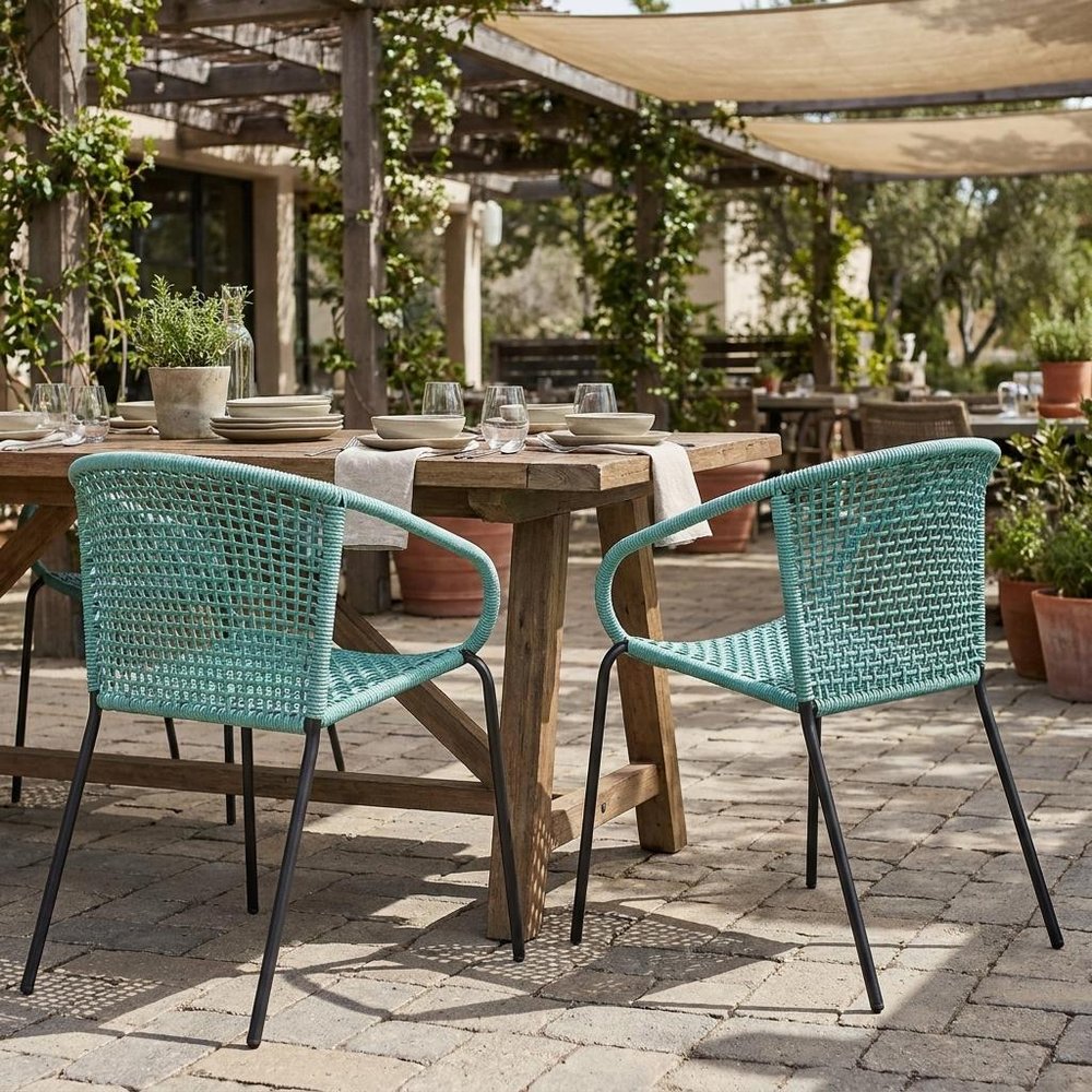 Set of Two 25" Green Metal Outdoor Dining Chair  Warm Home View