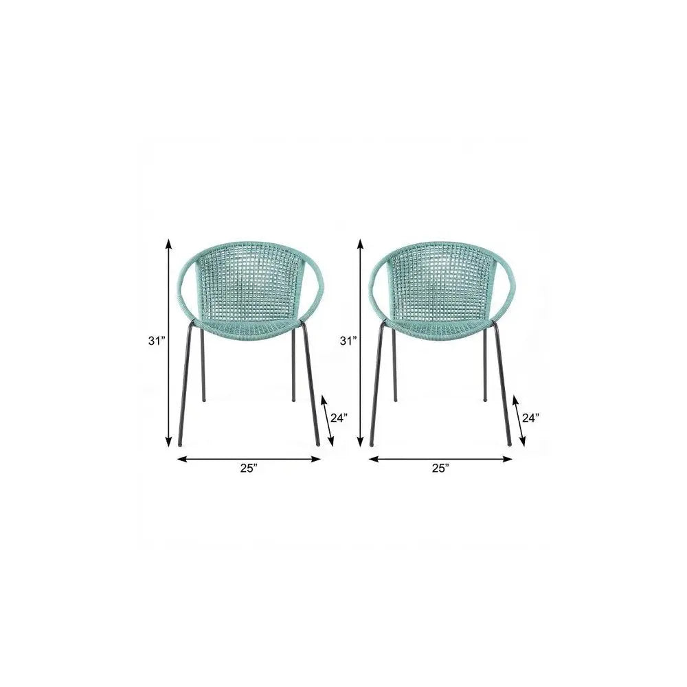 Green Metal Outdoor Dining Chairs - Powder Coated Steel - Set of 2  Warm Home View