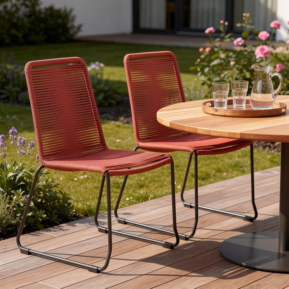Set of Two 23" Red Metal Outdoor Dining Chair  Warm Home View