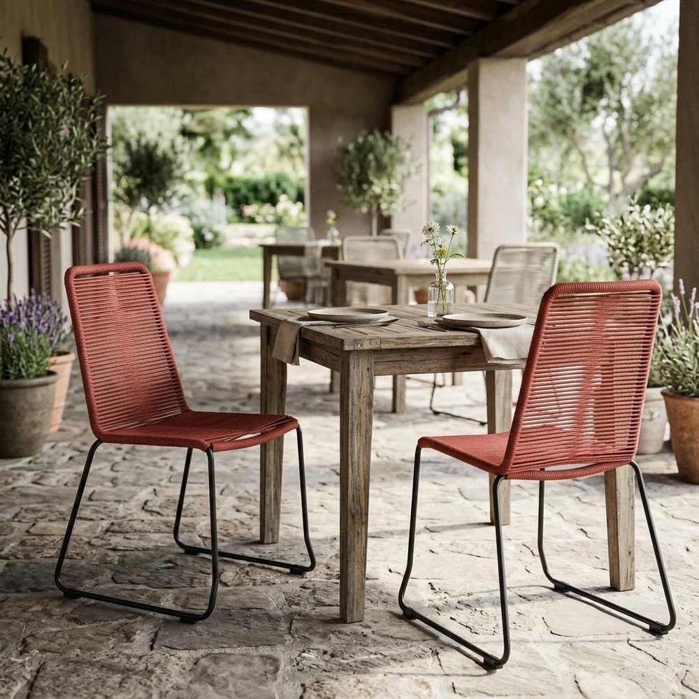Set of Two 23" Red Metal Outdoor Dining Chair  Warm Home View