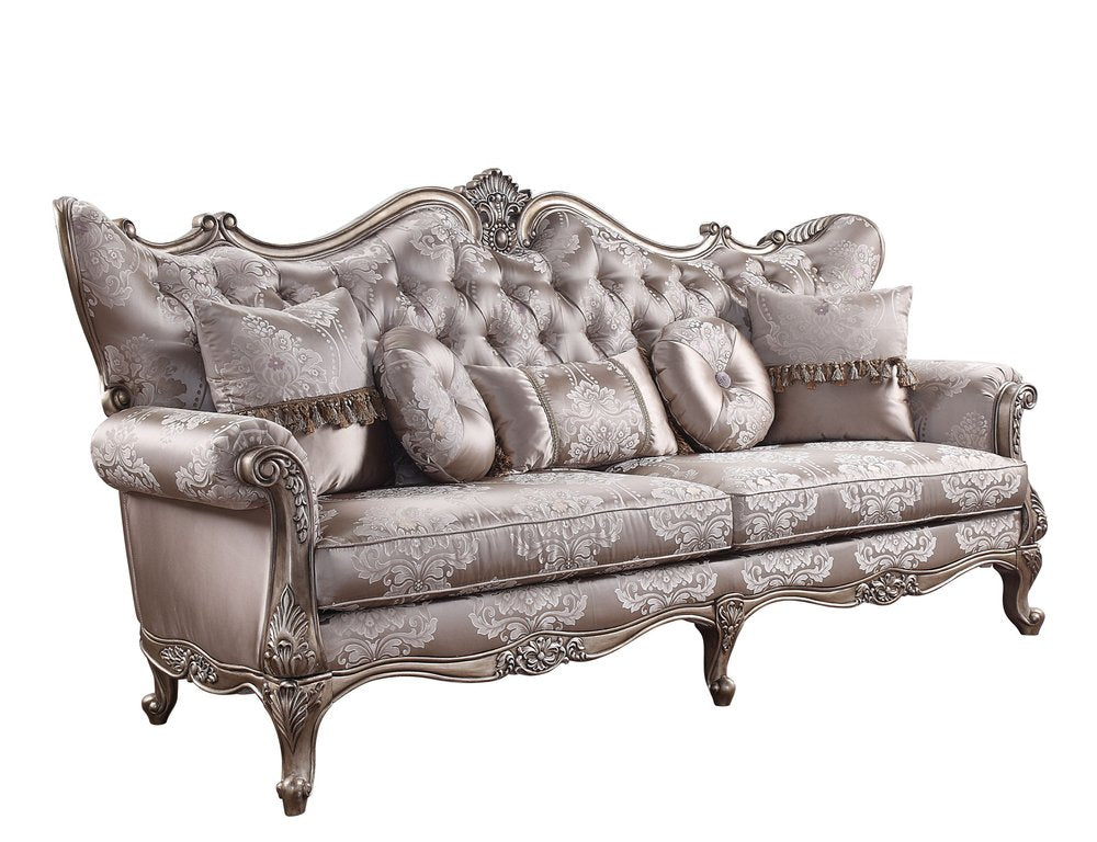 94" Dark Gray Imitation Silk Damask Sofa And Toss Pillows With Champagne Legs  Warm Home View