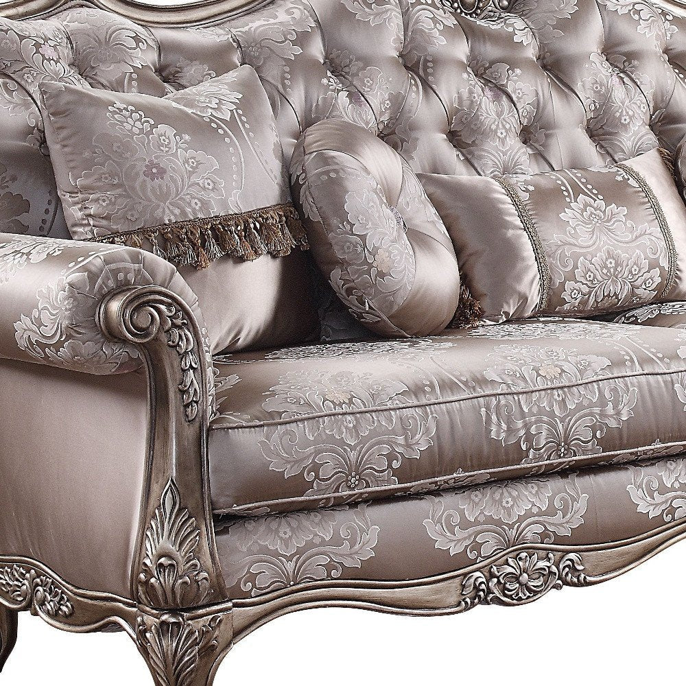 94" Dark Gray Imitation Silk Damask Sofa And Toss Pillows With Champagne Legs  Warm Home View